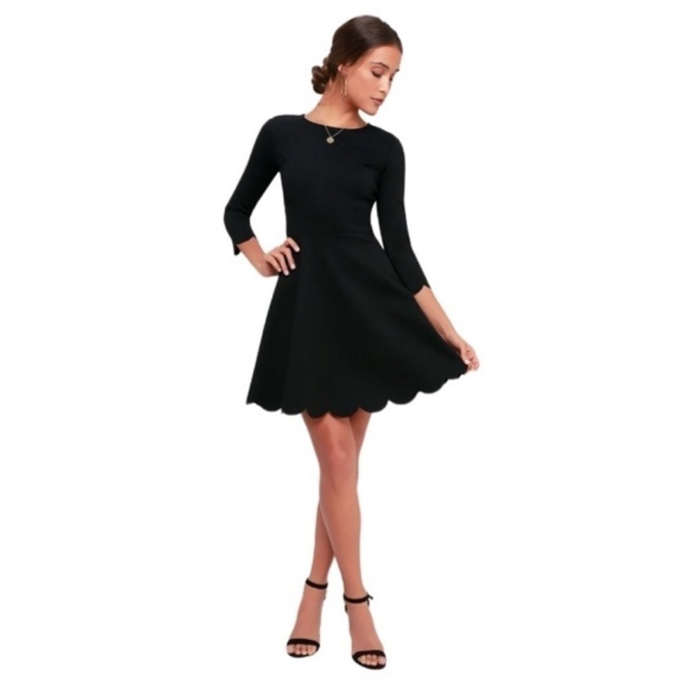 SOLD Lulu's Cumulonimbus Clouds Black Scalloped Hem Skater Dress